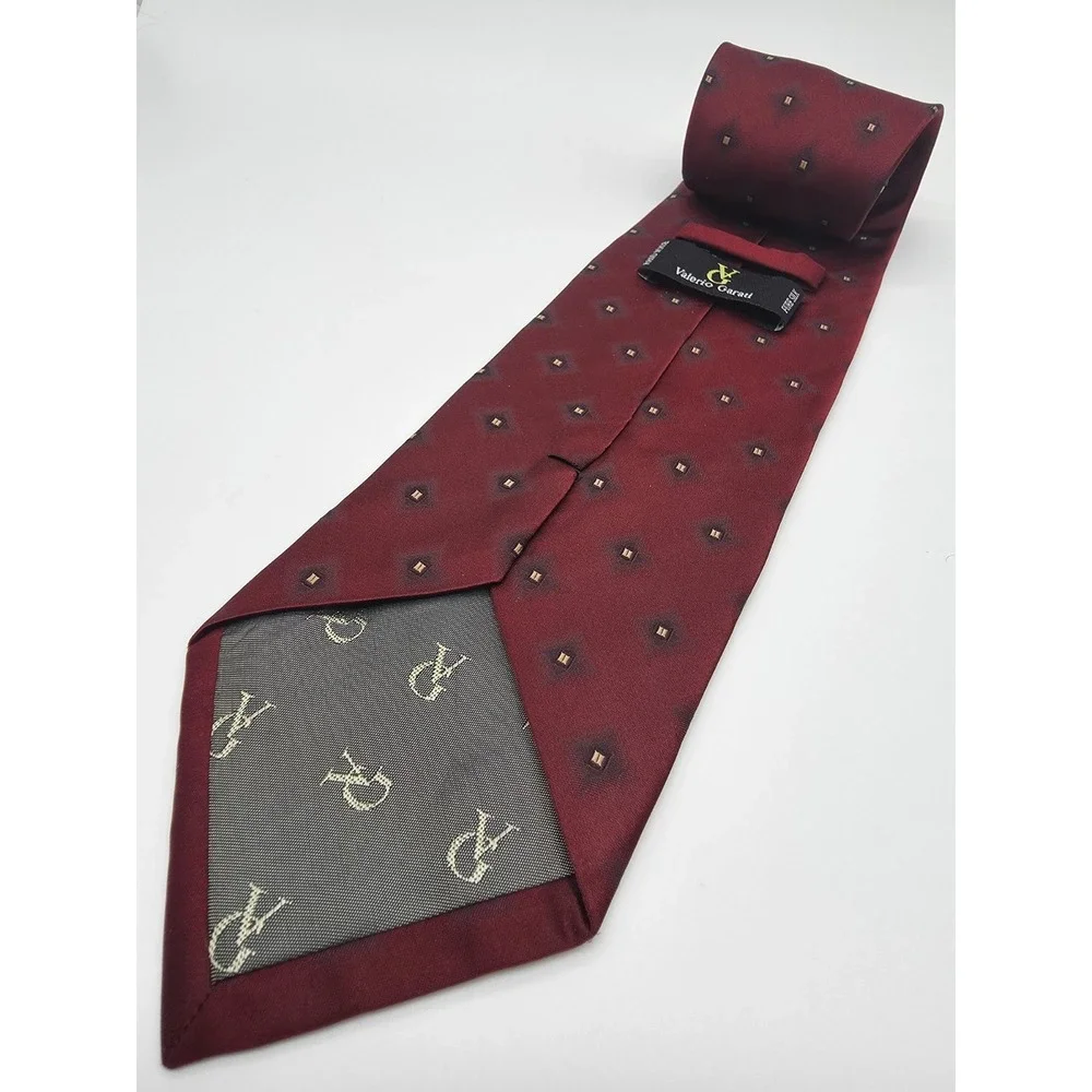 Vintage Valerio Garati Maroon Geometric Pattern Handmade 100% Silk Tie 58